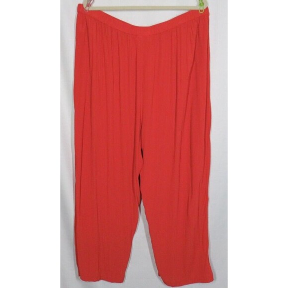 Roaman's Women's Rust Orange Crinkle Gauze Wide Leg Pull On Pants Plus 28W - Picture 10 of 13